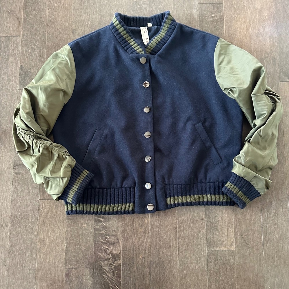 Dolan Anthropologie Left Coast Varsity‎ Bomber Jacket Preppy School Girl Navy L